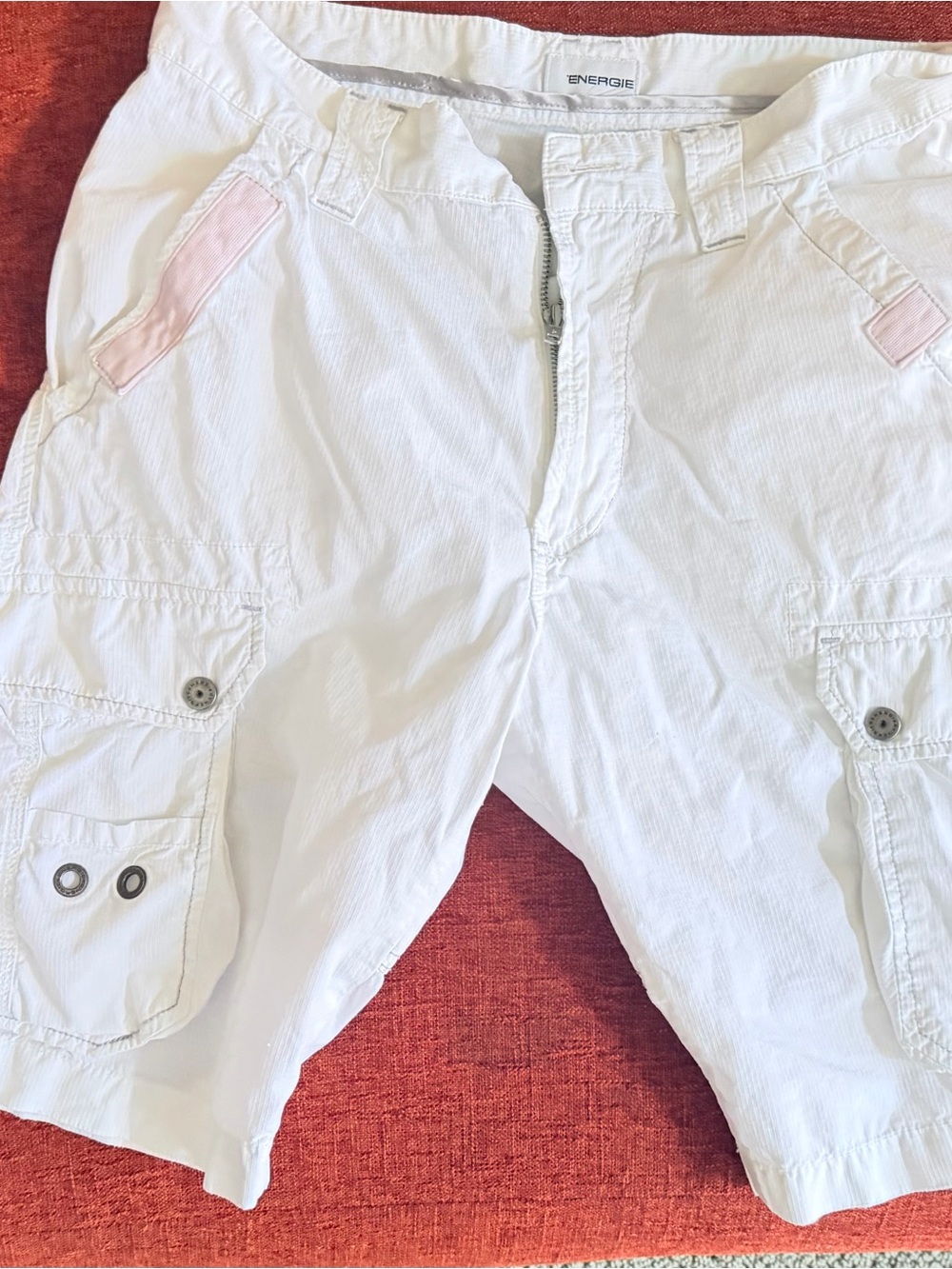 Energie White Cargo Shorts with Pink Trim